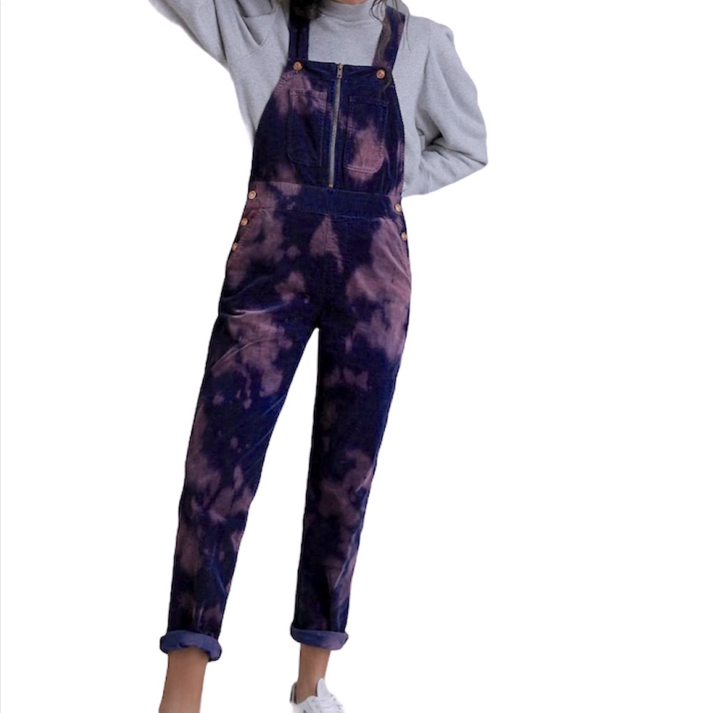 Anthropologie Purple Tie-Dye Corduroy Overalls
